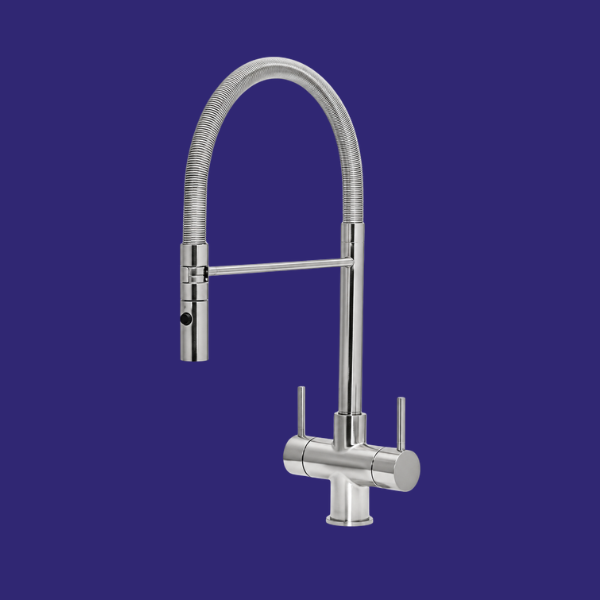Rubinetto a tre vie con filtro Aquila 2 a leva, design italiano, cromo spazzolato